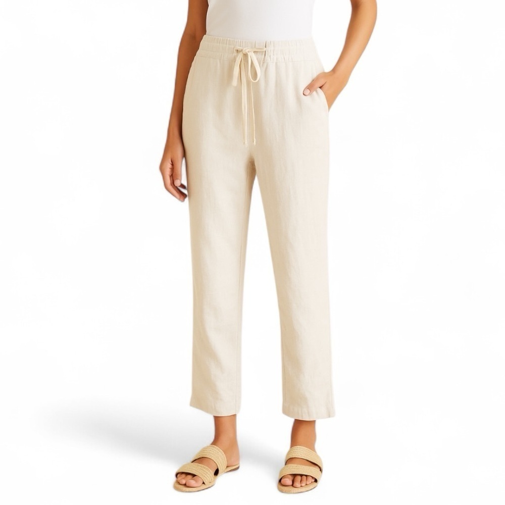 Boden - 100% Linen Drawstring Wide Leg Beach Pants in Natural Sz 14